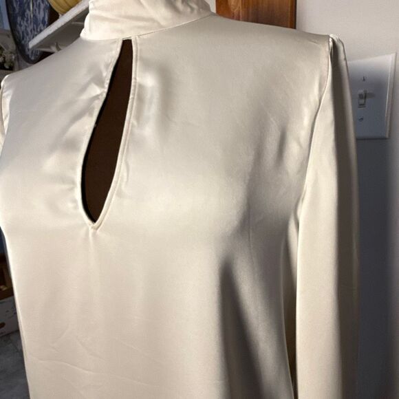 NWT Babaton aritzia Bassman keyhole long sleeve shirt size medium cream puff sle - Picture 2 of 11